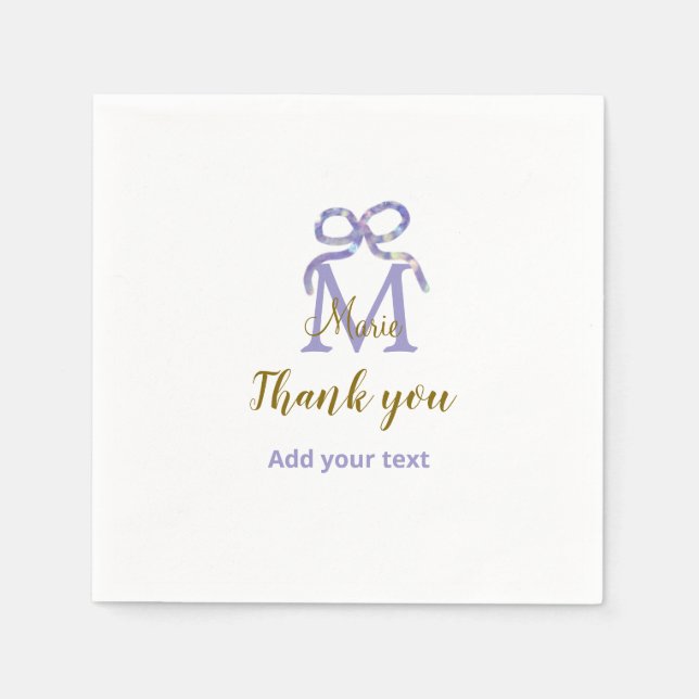 Servilleta De Papel Púrpura arco purpurina añadir nombre letra monogra (Anverso)