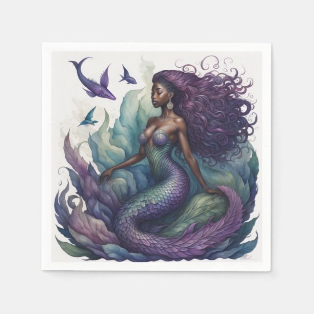 Servilleta De Papel Púrpura de sirena negra (Anverso)