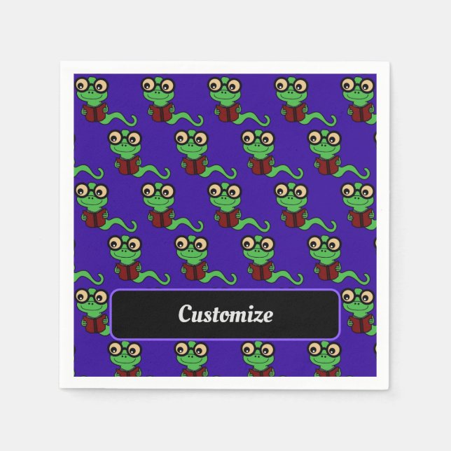 Servilleta De Papel Púrpura del gusano de biblioteca feliz (Anverso)