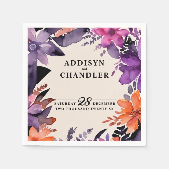 Servilleta De Papel Púrpura encantada + Boda Naranja Floral Halloween (Anverso)