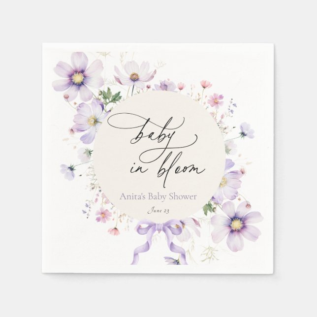 Servilleta De Papel Púrpura Flor silvestre Bloom Baby Shower Napkins (Anverso)