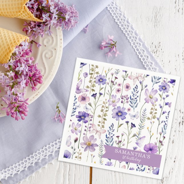Servilleta De Papel Púrpura Flor silvestre primer cumpleaños Fiestas N (Wildflowers Napkins)