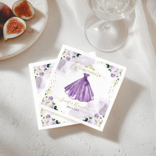 Servilleta De Papel Púrpura Floral Quinceanera Napkins