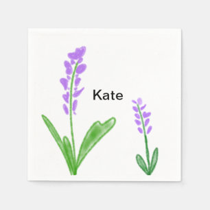 Servilleta De Papel Púrpura lavanda floral acuarela agregar nombre tex