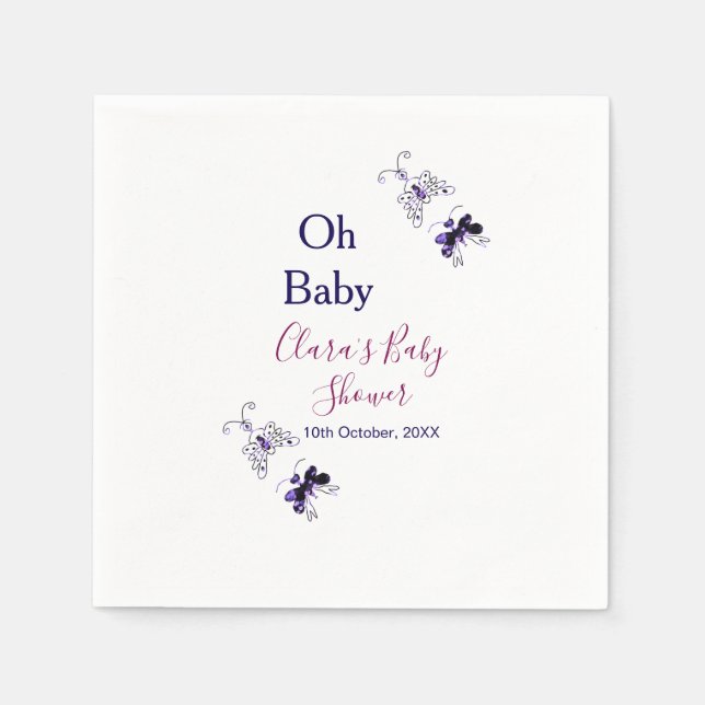Servilleta De Papel Púrpura mariposa rosa ducha de bebé oh bebé modern (Anverso)