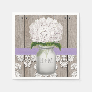 Servilleta De Papel Púrpura Monogramada Hydrangea Mason Jar