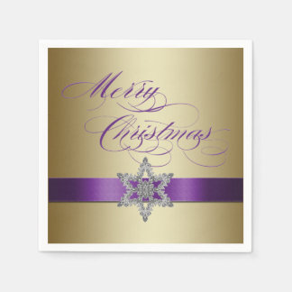 Servilleta De Papel Púrpura Oro Feliz Navidad Snowflake Napkins