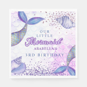 Servilleta De Papel Púrpura Pink Moderno Purpurina Sirena Cumpleaños