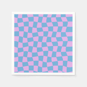Servilleta De Papel Púrpura Retro Periwinkle Abstract Blue Checkerboar
