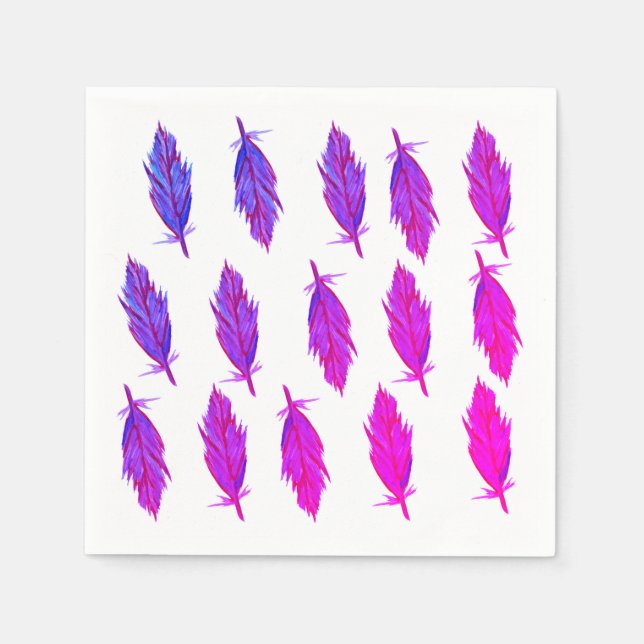Servilleta De Papel Púrpura Rosa Púrpura Feathers Napkins (Anverso)