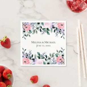 Servilleta De Papel Púrpura rosa y Boda de acuarela floral verde