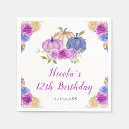 Servilleta De Papel Púrpura y Nave Calabazas Florales Azules Cumpleaño