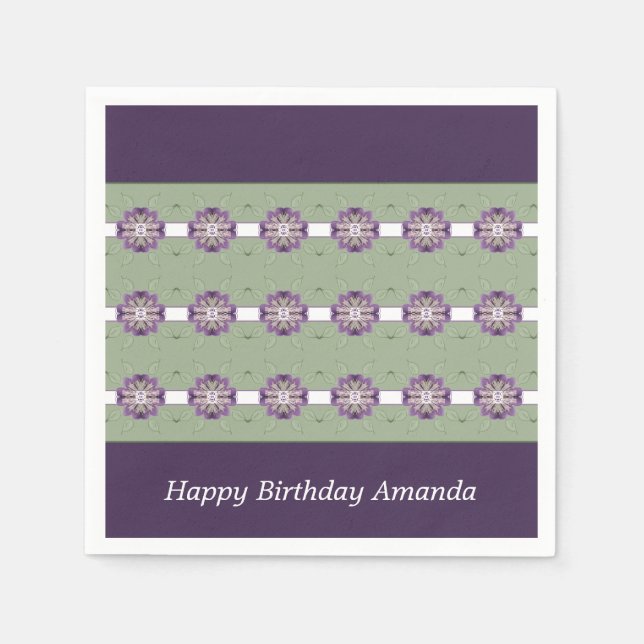 Servilleta De Papel Púrpura y verde con acento floral (Anverso)