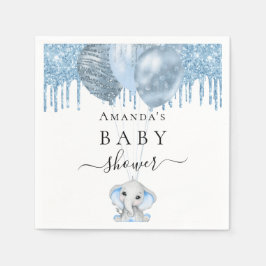 Servilleta De Papel purpurina azul claro Baby Shower niño elefante bla