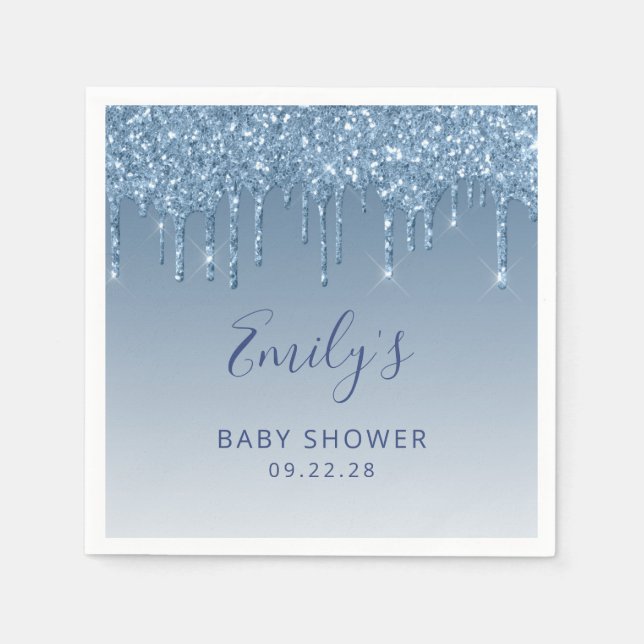 Servilleta De Papel Purpurina azul Drip Baby Shower (Anverso)