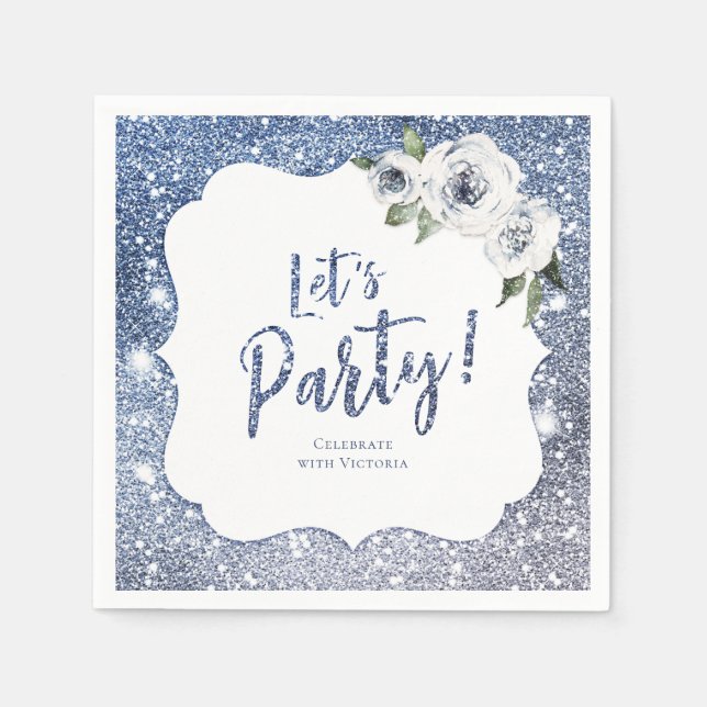 Servilleta De Papel Purpurina azul espumoso y fiesta floral (Anverso)