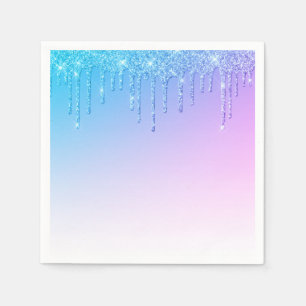 Servilleta De Papel Purpurina azul Ombré Glam Sparkles Fiesta