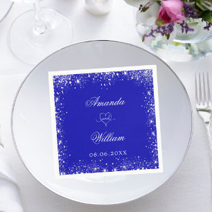 Servilleta De Papel Purpurina azul real de plata nombra boda de corazó