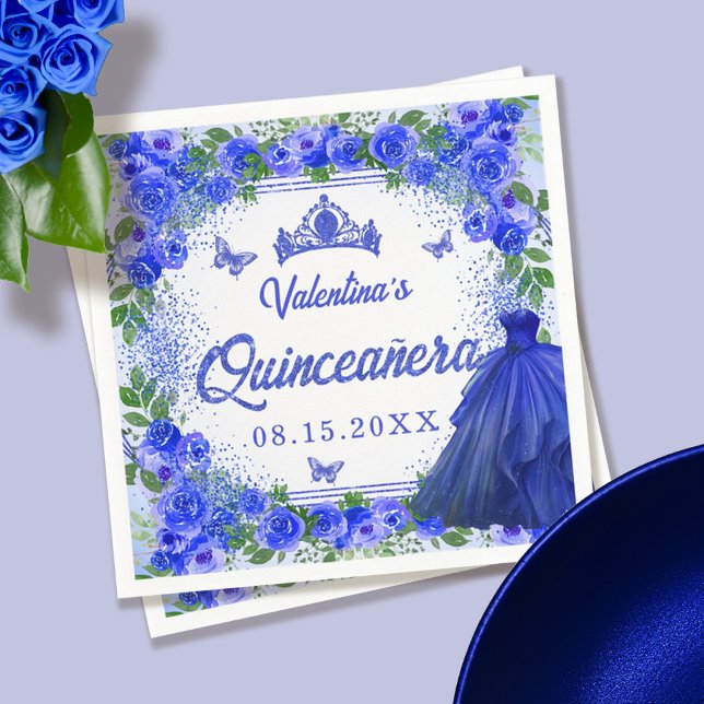 Servilleta De Papel Purpurina azul real Floral Quinceanera Fiesta (Subido por el creador)