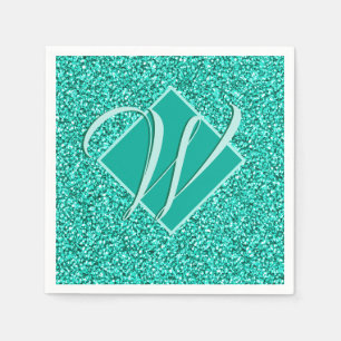 Servilleta De Papel Purpurina azul Sparkle Glam Turquoises Monogramado