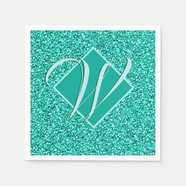 Servilleta De Papel Purpurina azul Sparkle Glam Turquoises Monogramado (Anverso)