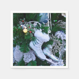 Servilleta De Papel Purpurina azul y patines de hielo sobre árbol de N