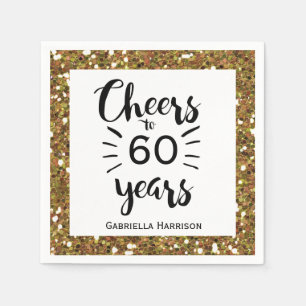 Servilleta De Papel Purpurina blanco negro y oro 60 cumpleaños