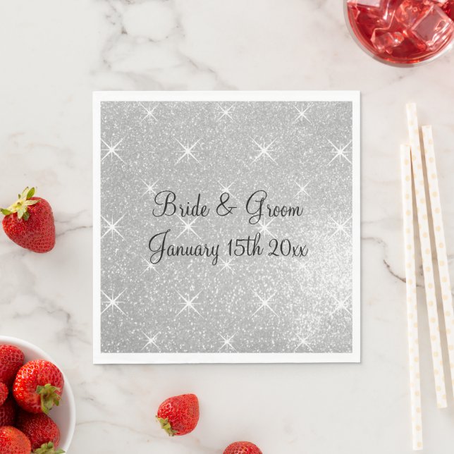 Servilleta De Papel Purpurina brillante de plata brillante boda temáti (In situ)