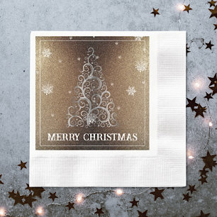 Servilleta De Papel Purpurina de árbol de Navidad y copos de nieve   O