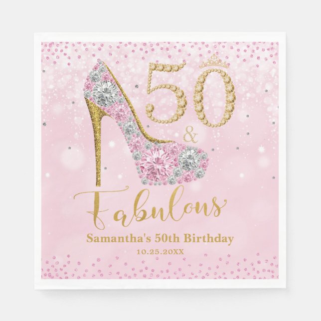 Servilleta De Papel Purpurina de diamantes 50 y fabuloso cumpleaños 50 (Anverso)