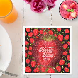Servilleta De Papel Purpurina de fresa de cumpleaños 1 Berry negro de