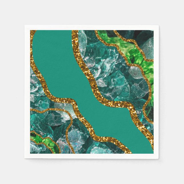 Servilleta De Papel Purpurina de Geode de Emerald Green y Gold Agate (Anverso)
