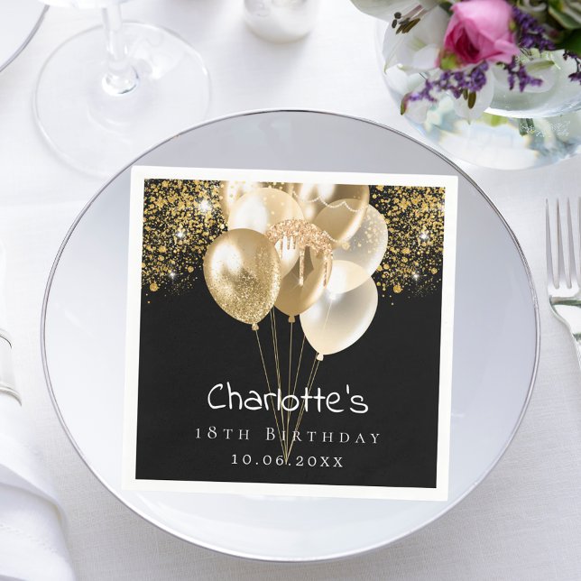 Servilleta De Papel Purpurina de globos de oro negro de cumpleaños (Subido por el creador)