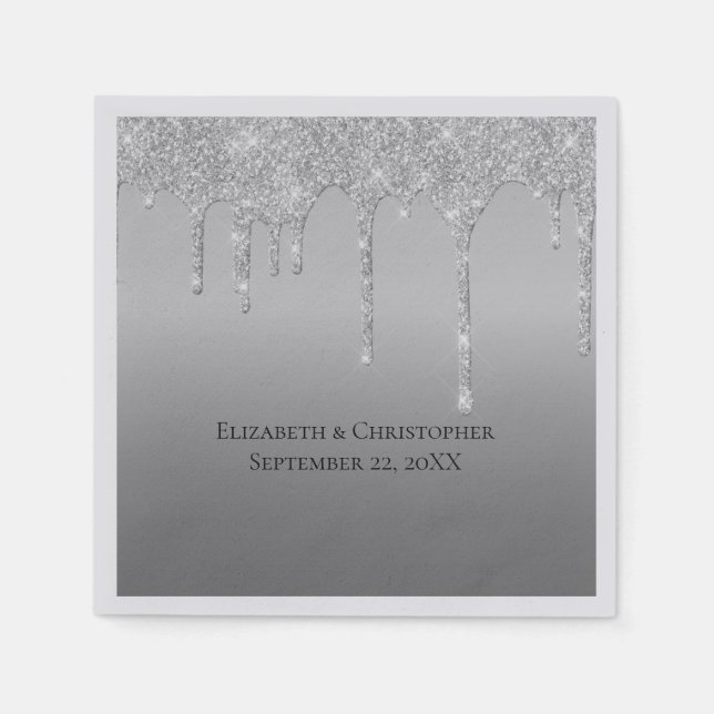 Servilleta De Papel Purpurina de goteo plateado Glam Elegant Wedding (Anverso)