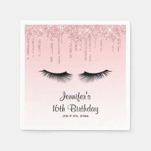 Servilleta De Papel Purpurina de goteo rosado moderno y pestañas