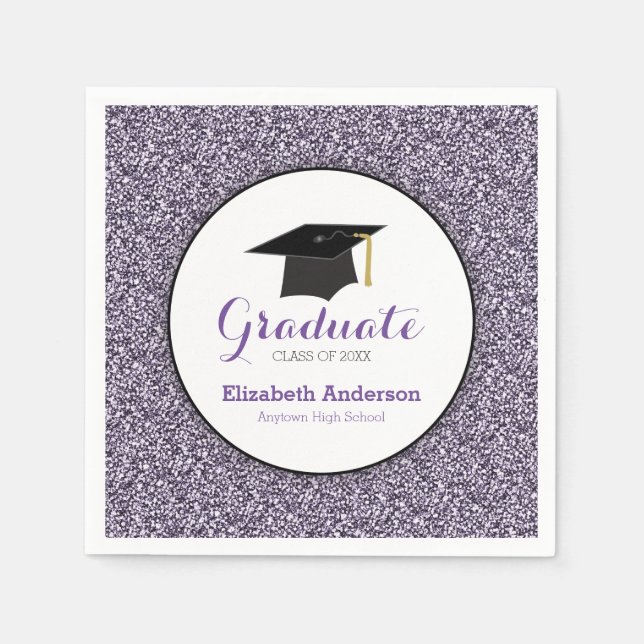 Servilleta De Papel Purpurina de Graduación Purple Faux (Anverso)