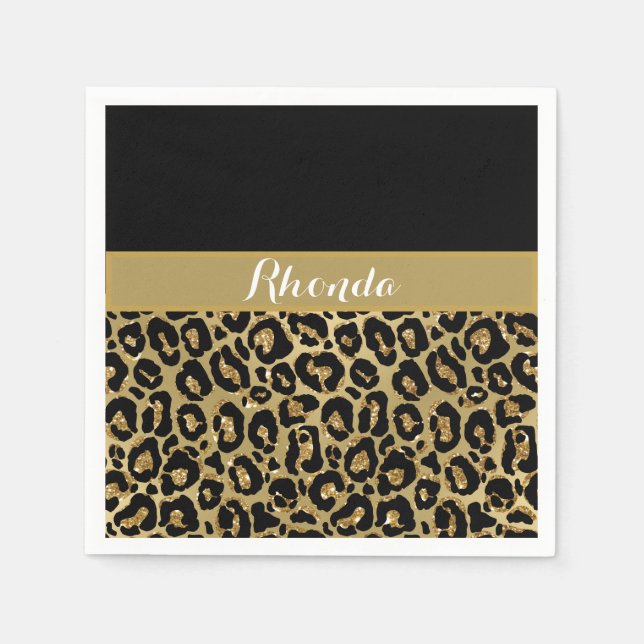 Servilleta De Papel Purpurina de impresión Glam Leopard Elegante Cumpl (Anverso)