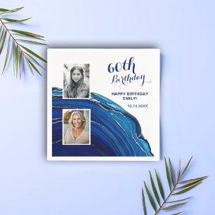 Servilleta De Papel Purpurina de mármol azul 2 fiesta de cumpleaños de