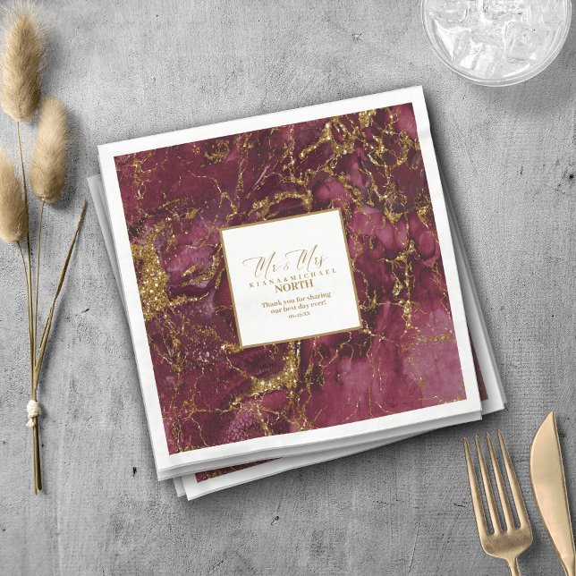 Servilleta De Papel Purpurina de mármol Boda Borgoña Gold V2 ID644 (Subido por el creador)