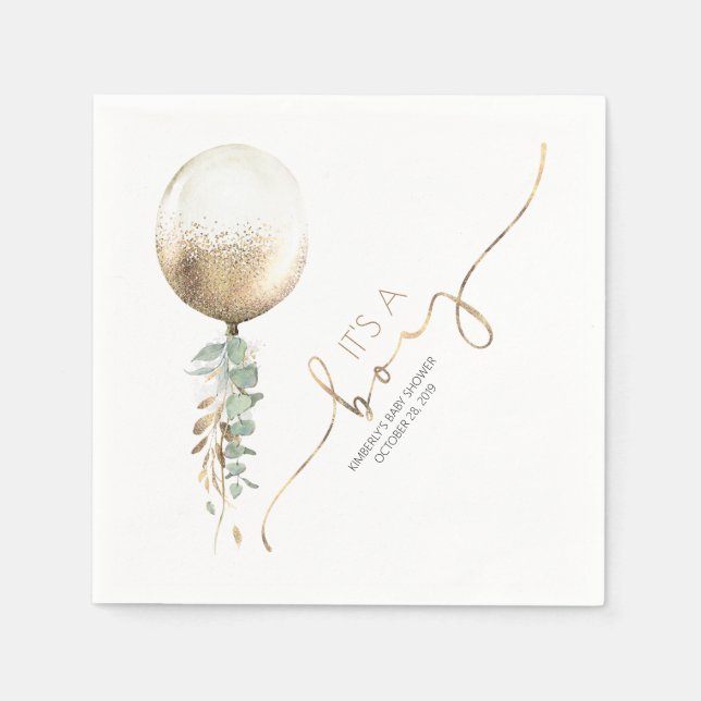 Servilleta De Papel Purpurina de oro Balloon Garland Elegant Baby Show (Anverso)