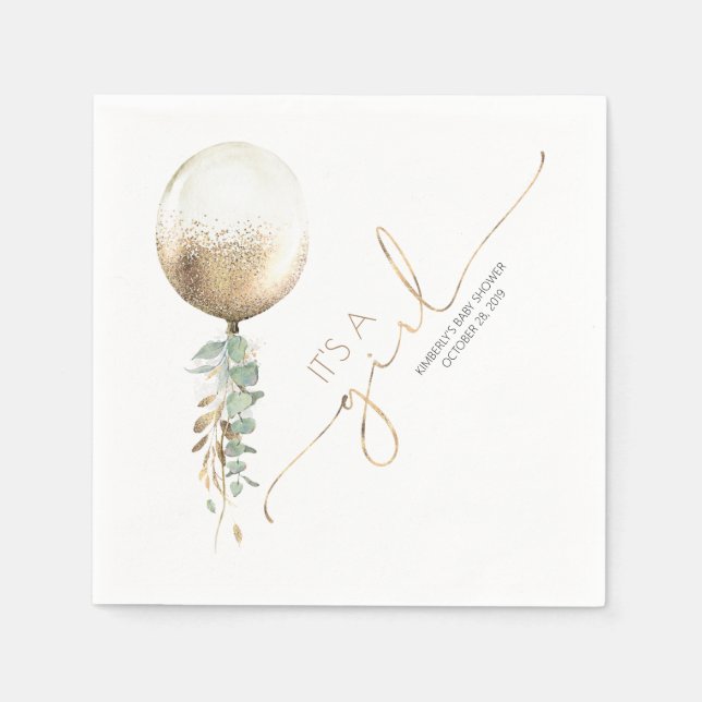 Servilleta De Papel Purpurina de oro Balloon Garland Elegant Baby Show (Anverso)