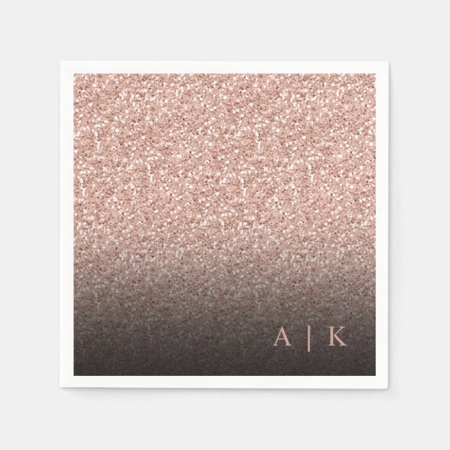 Servilleta De Papel Purpurina de oro falso Rosa Boda Monograma negro (Anverso)