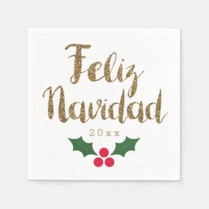 Servilleta De Papel Purpurina de oro Feliz Navidad 2021