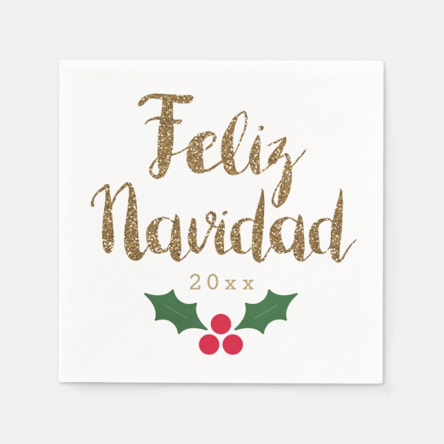 Servilleta De Papel Purpurina de oro Feliz Navidad 2021 (Anverso)
