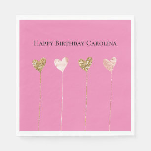 Servilleta De Papel Purpurina de oro Glam Rosa Corazón Corazón Fiebre 