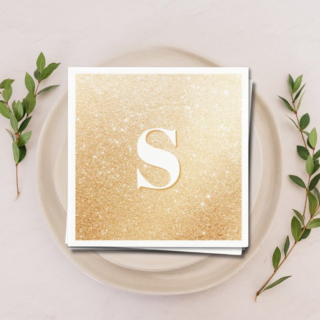 Servilleta De Papel Purpurina de oro Lujo Monograma Personalizado (Gold Glitter Luxury Personalized Monogram Napkins
)