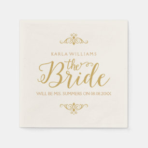 Servilleta De Papel Purpurina de oro moderno texto - La novia