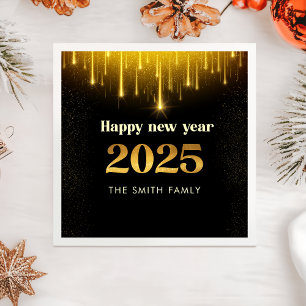 Servilleta De Papel Purpurina de oro negro Feliz Año Nuevo 2025