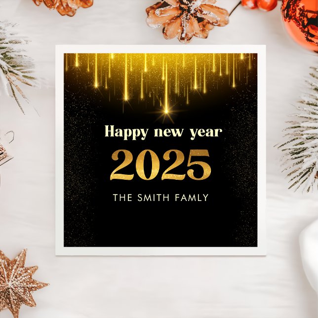 Servilleta De Papel Purpurina de oro negro Feliz Año Nuevo 2025 (Subido por el creador)