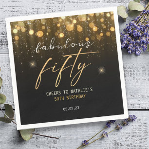Servilleta De Papel Purpurina de oro negro Sparkle Glam 50 cumpleaños